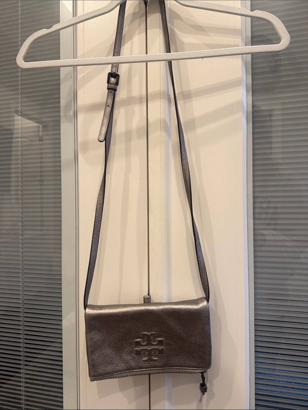 Tory Burch Metallic Gray Fleming Crossbody Bag